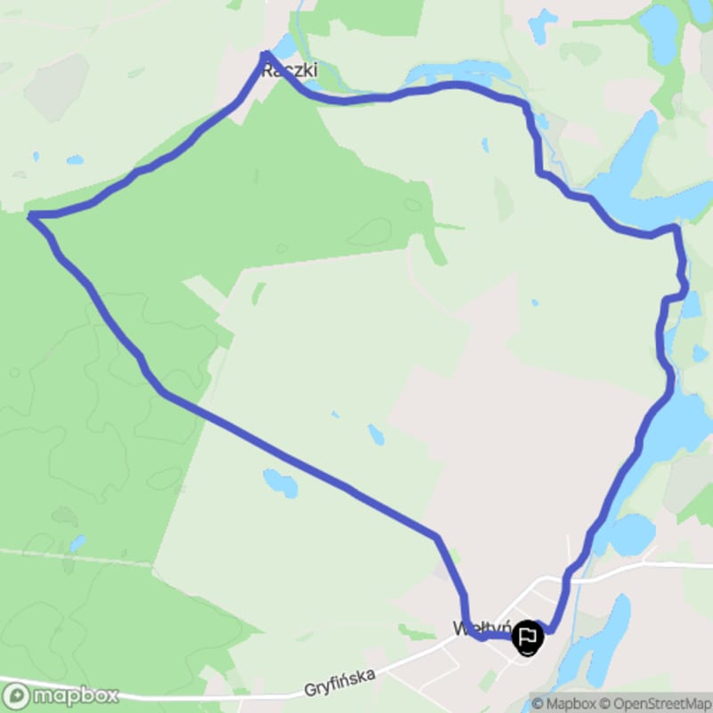 Ścieżka w środku lasów Wełtyńskich o długości 11,1 km z poziomymi różnicami wysokości i trudnością umiarkowaną - Wełtyń