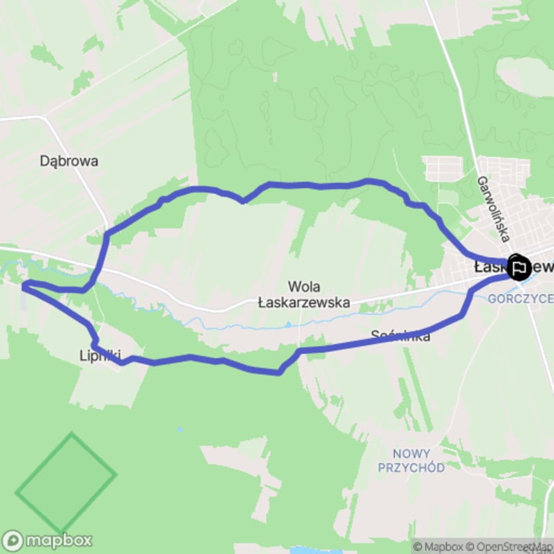 Ścieżka wzdłuż rzeki z poziomem trudności średnim - 12,5 km, Łaskarzew jako punkt wyjścia. - Łaskarzew