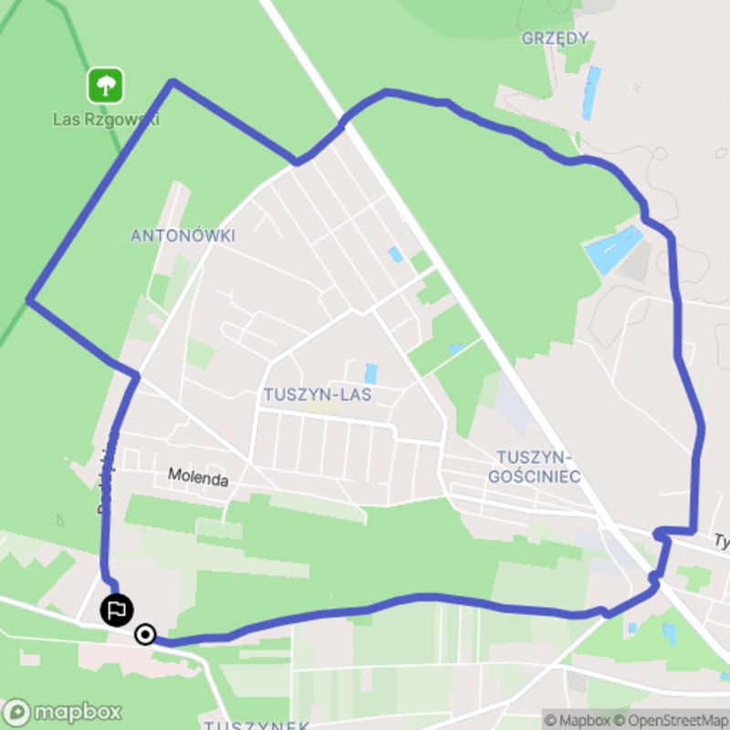 Ścieżka w Tuszyńskim Parku Narodowym o długości 10,3 km dla osób z poziomem umiejętności średniego stopnia. - Tuszyn
