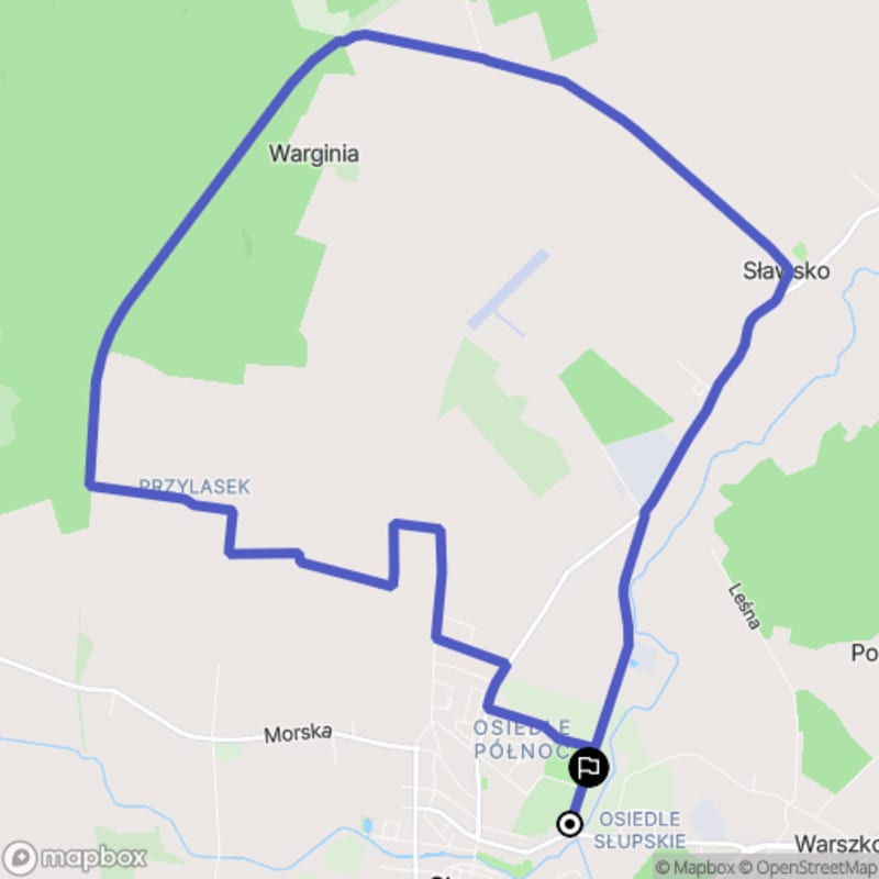 Średni poziom trudnościowy szlakiem turystycznym o długości 14 km rozpoczynającym się w Sławnie. - Sławno