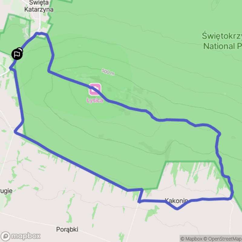 Umiarkowana wędrówka 13,3 km: Świętokrzyskie - Pora Świętej Katarzyny, Kakonin, Sztymber i Łysoń - Krajno Drugie