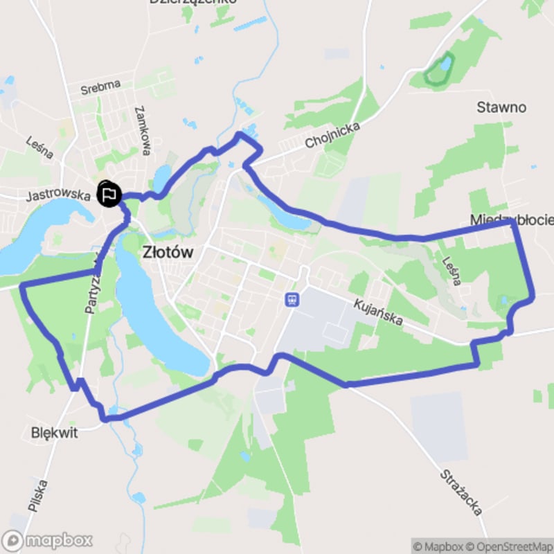 Umiarkowany dystans 14,7 km wokół Złotowa - Szlak NIEBIESKI - Złotów