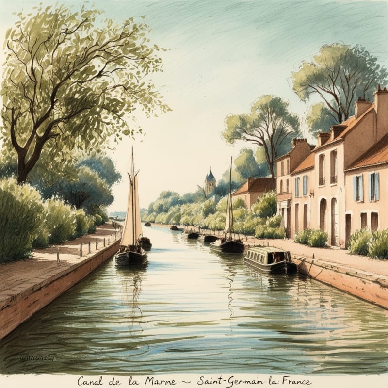 Ecluse du Canal de la Marne, vers Saint-Germain-la-Ville - Chepy