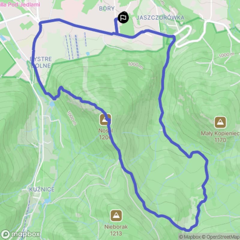 Trudna trasa o długości 7,4 km w polskich Tatrach: Szczyty Nosal, Nieborak, Koziniec, Luneta na Kasprowym Wierchu, Wysokie, Suchy Wierch Olczyski, Mały Kopieniec - Zakopane