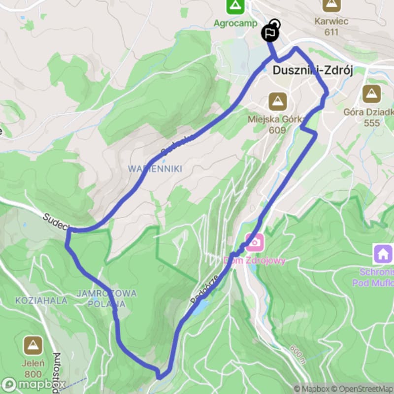 Trudna 8,8-kilometrowa trasa: Ośrodek Biathlonowy Jamrozowa Polana do sklepu Lewiatan - Duszniki-Zdrój