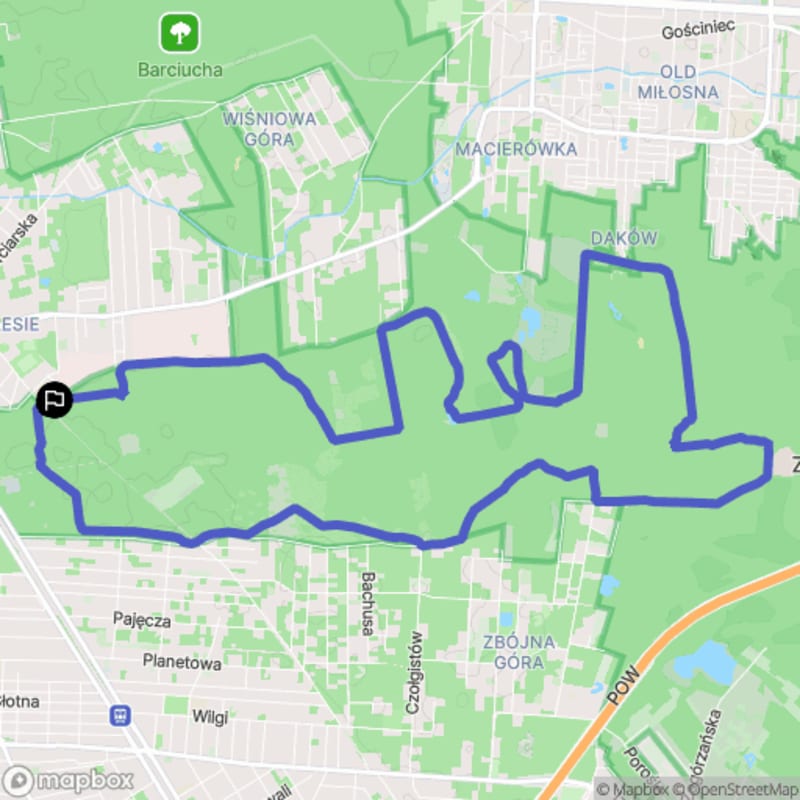 Wymagająca trasa MTB o długości 14,5 km: Wawer Purpura - Góra Fryca - Warszawa