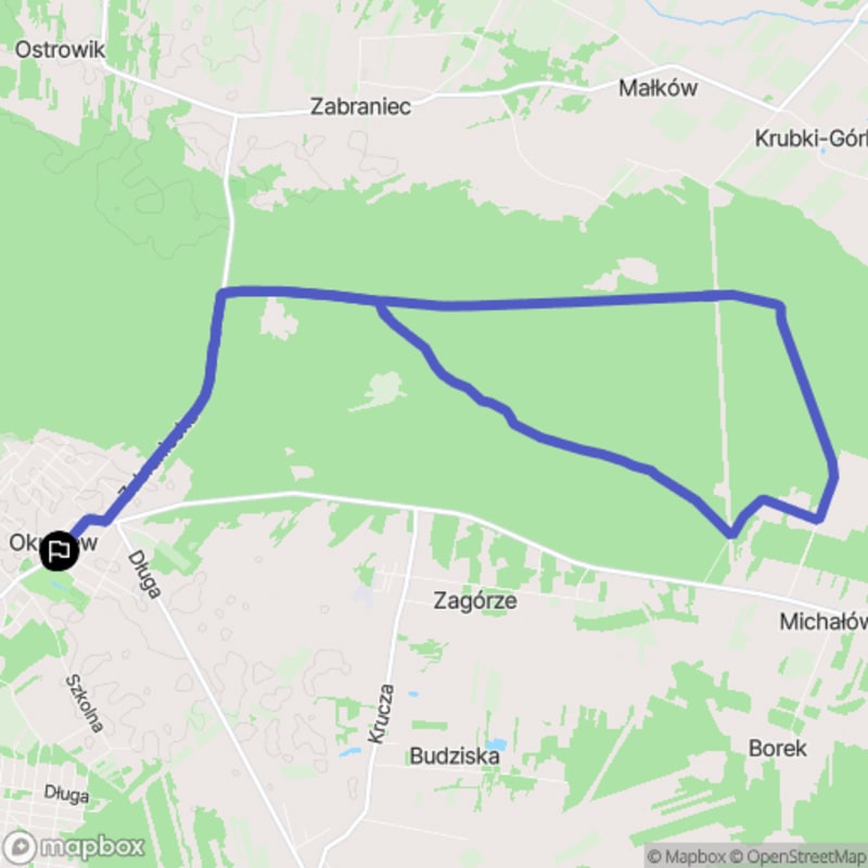 Wymagająca pętla o długości 15,2 km w lesie Okuniew - Okuniew