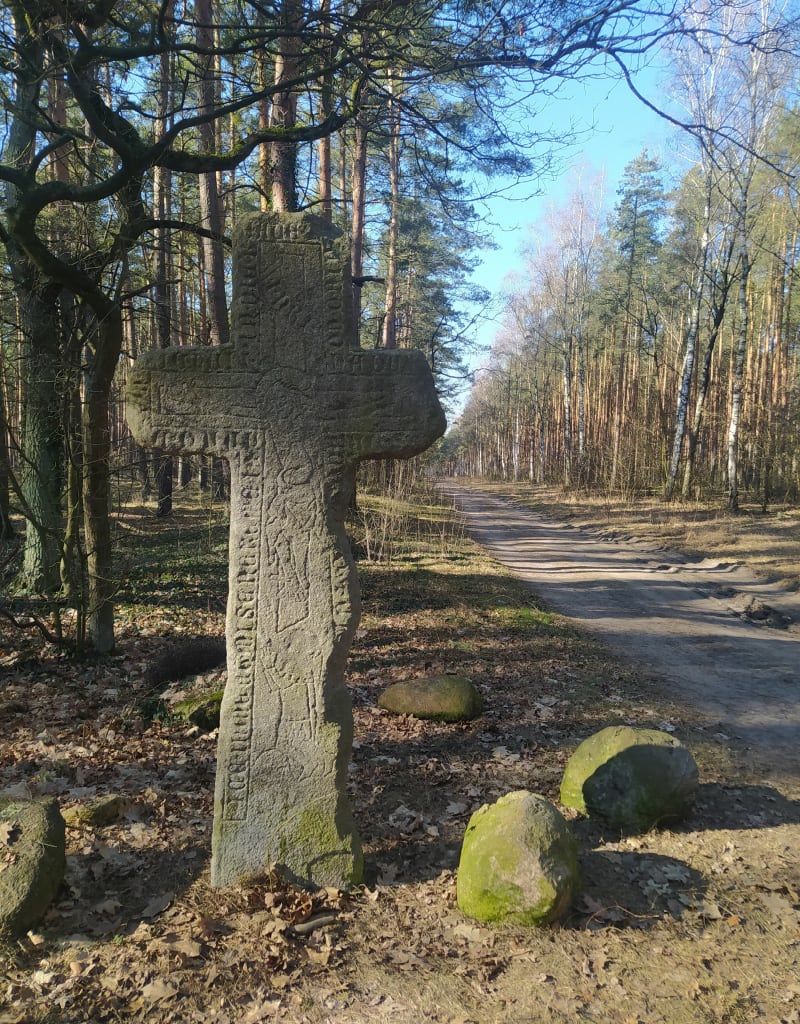 Spacer do średniowiecznego krzyża kamiennego w Kijowicach - Bierutow