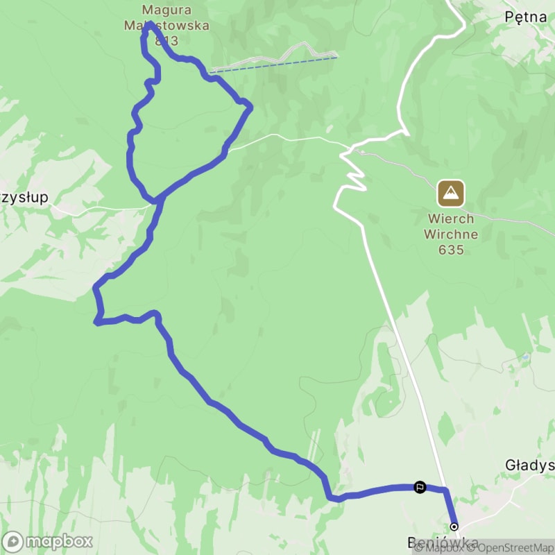 Ścieżka wzdłuż rzeki z poziomem trudności średnim - 14,2 km, Gładyszów - Gładyszów
