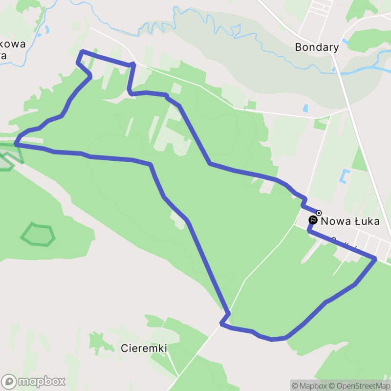 Ścieżką przez Nową Łukę na poziomym terenie o dystansie 9,2 km i poziomie trudności średniej. - Nowa Łuka