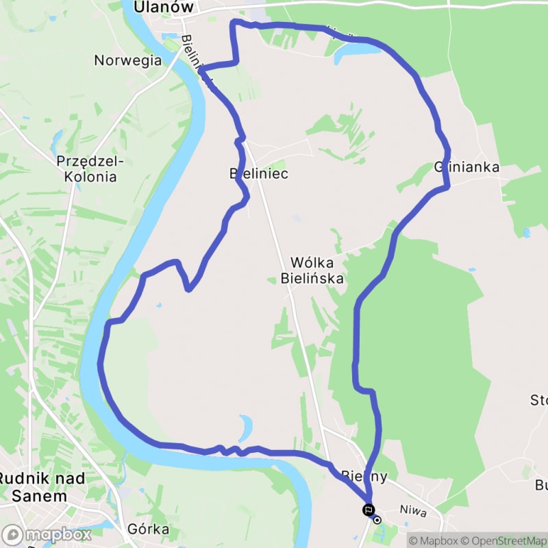 Ścieżka w Bielinach o trudnym terenie, dystans 16,7 km. - Bieliny