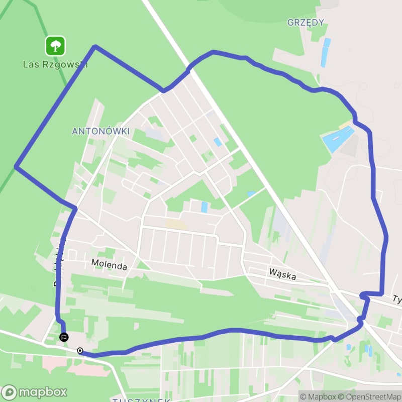 Ścieżka w Tuszyńskim Parku Narodowym o długości 10,3 km dla osób z poziomem umiejętności średniego stopnia. - Tuszyn