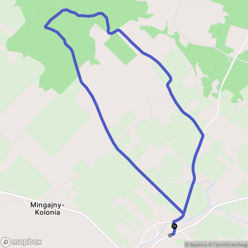 Łatwa, 6.8km trasa turystyczna rozpoczynająca się w Mingajnych - Spokojne Wycie do lasu na Wzgórzach Bielańskich - Mingajny