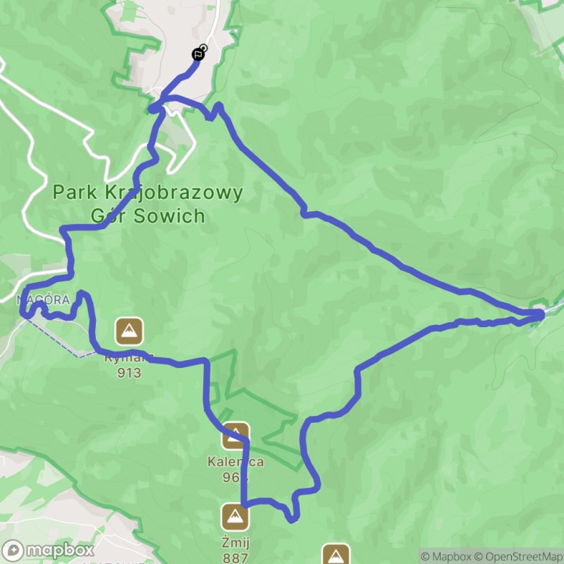 Trudna trasa o długości 15,8 km: Kamionki do Kamionek z głównymi szczytami - Pieszyce