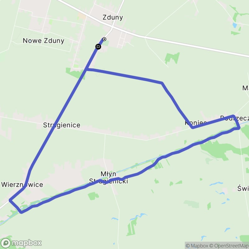 Ścieżka wzdłuż rzeki w Zdunach o długości 13,2 km z poziomem trudności średniej. - Zduny
