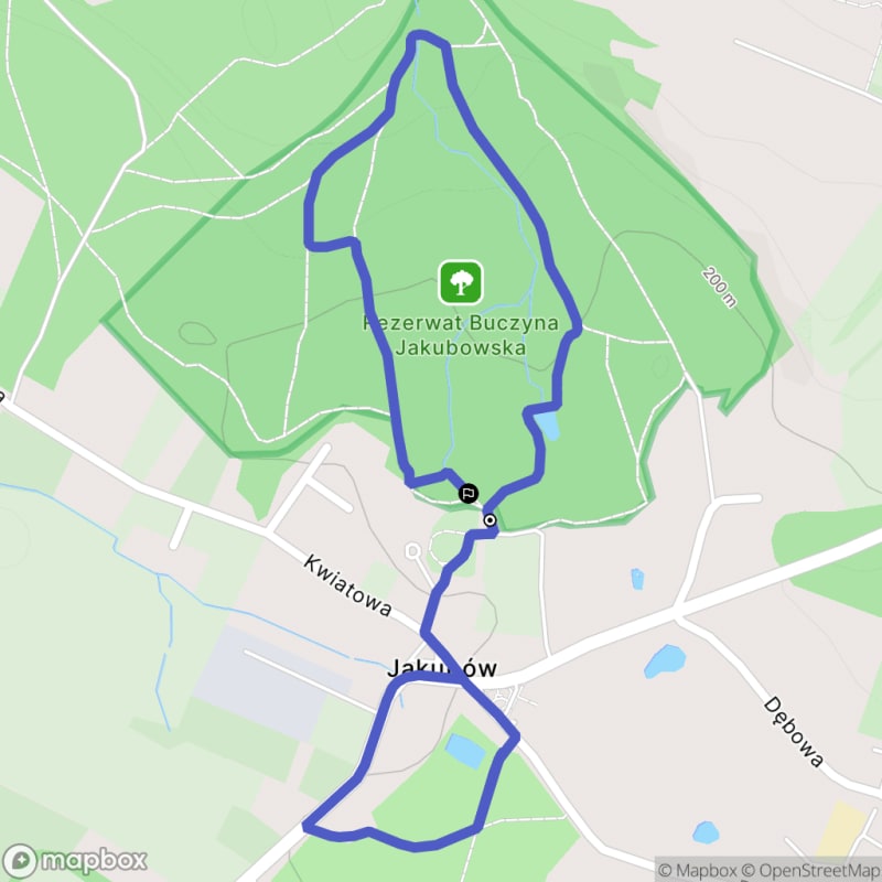 Łatwy szlak o długości 2,4 km w Jakubowie: Ruiny Pałacu i Sanktuarium św. Jakuba - Jakubów