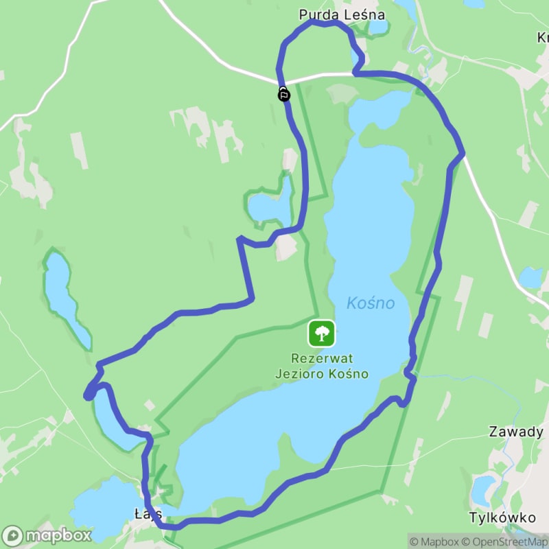 Trudna 20,1-kilometrowa wędrówka wokół jeziora Kośno w lesie Purda - Purda Leśna