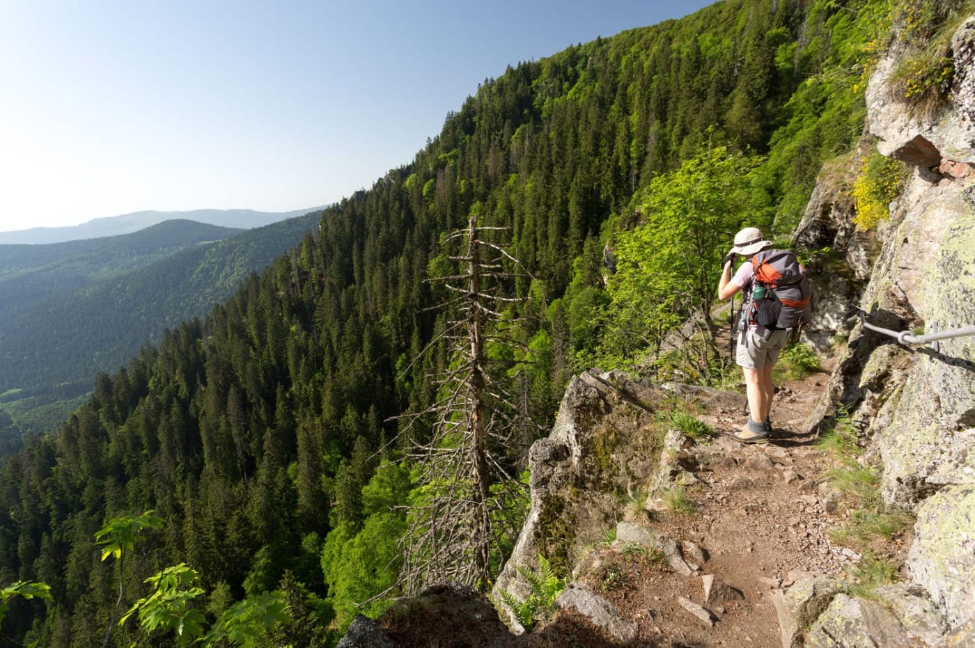 Une randonneusse sur le sentier des Roches