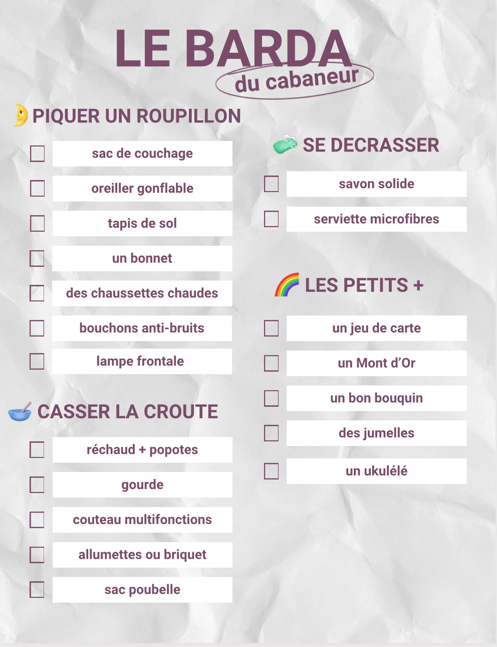 randonner cabane checklist