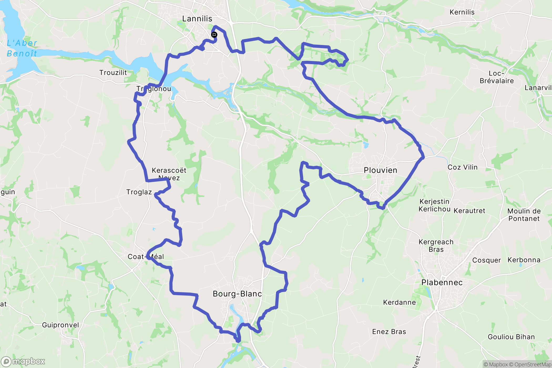 Lannilis : carte du parcours de randonnée - France
