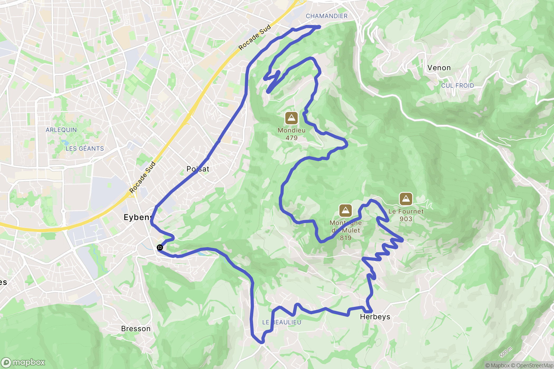 Eybens : carte du parcours de randonnée - France