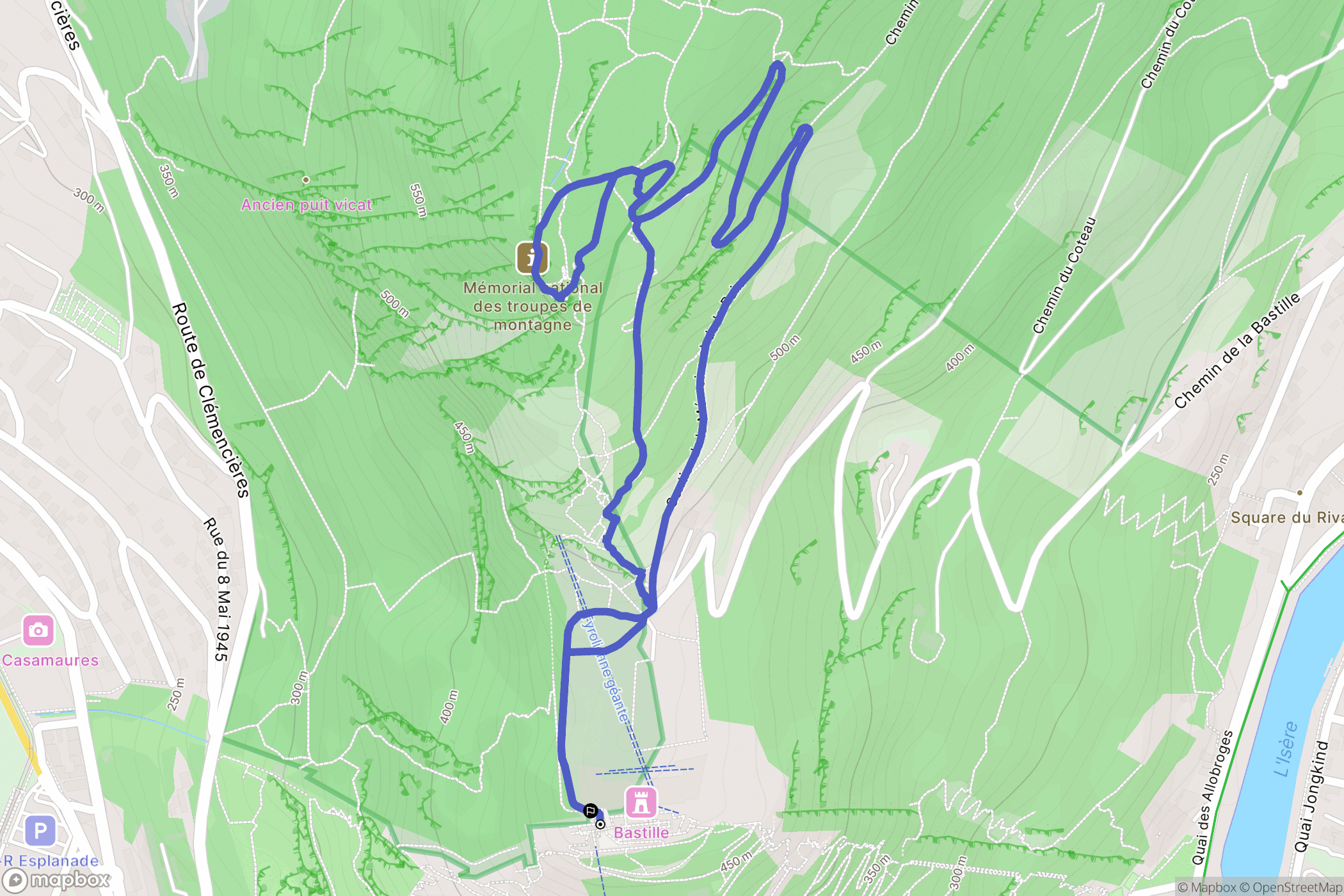 Grenoble : carte du parcours de randonnée - France