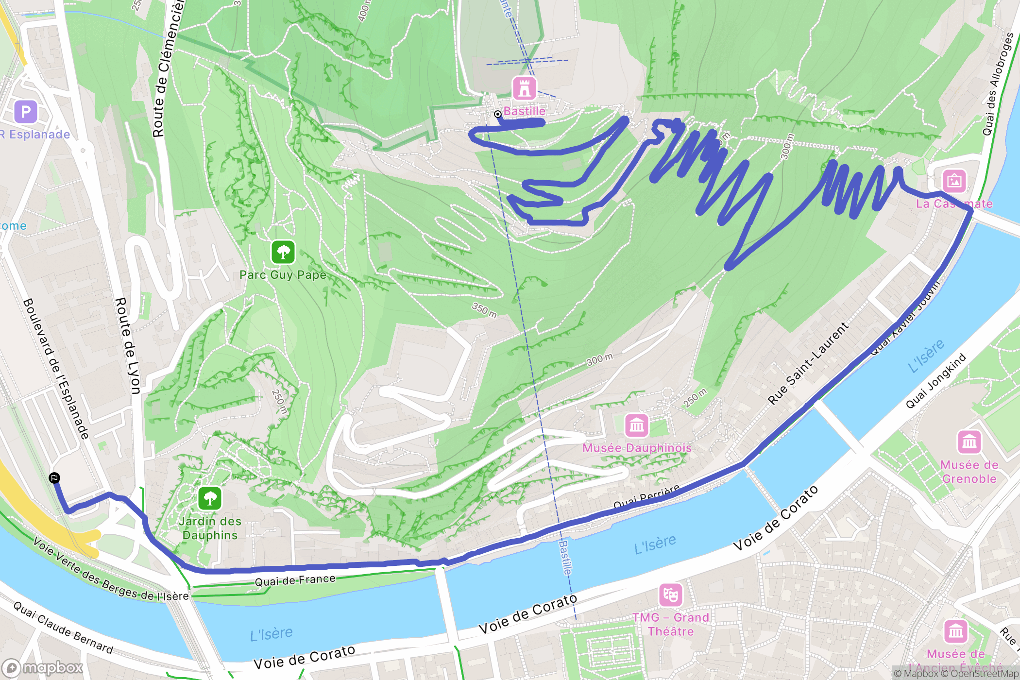 Grenoble : carte du parcours de randonnée - France
