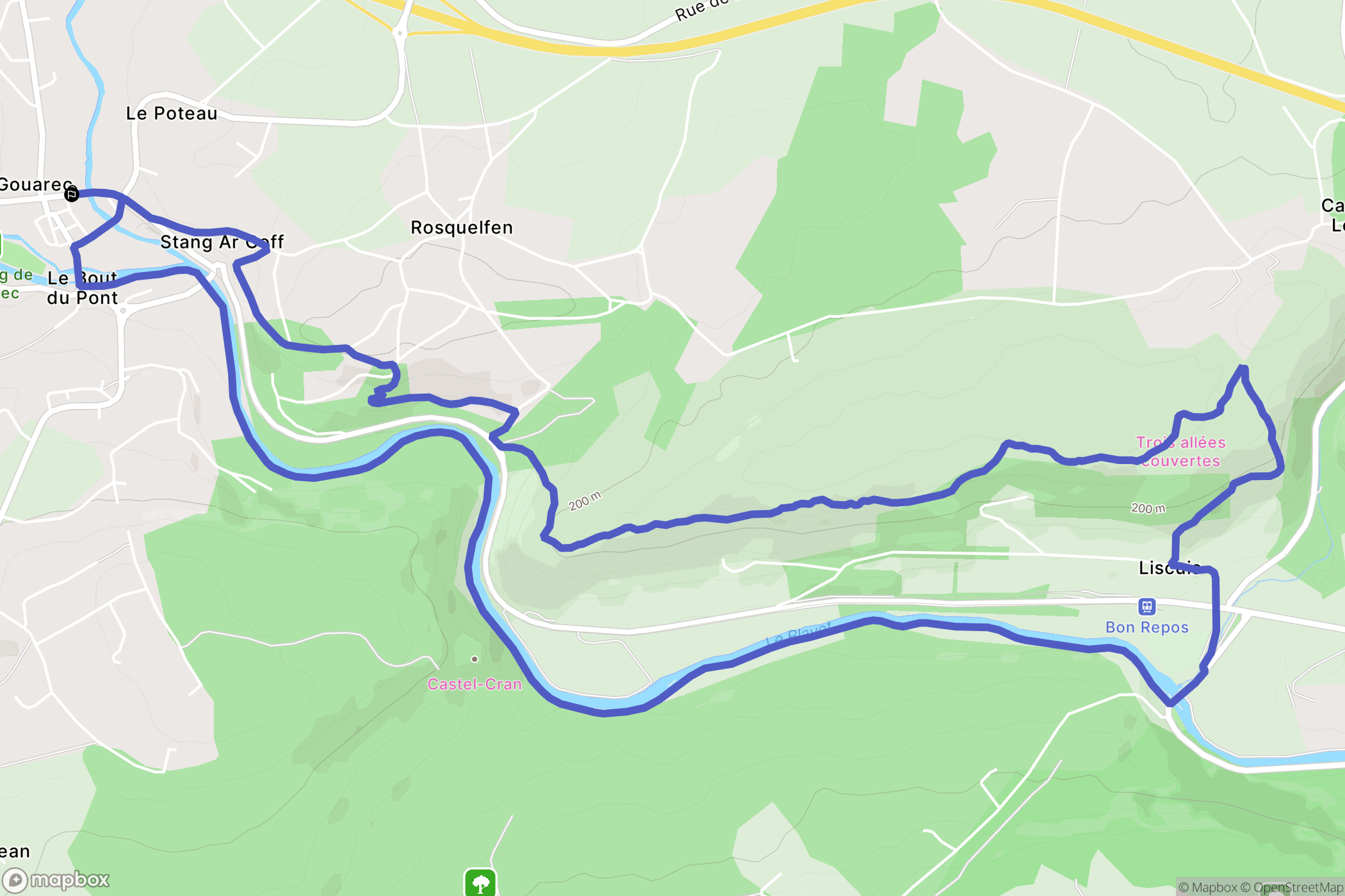 Gouarec : carte du parcours de randonnée - France