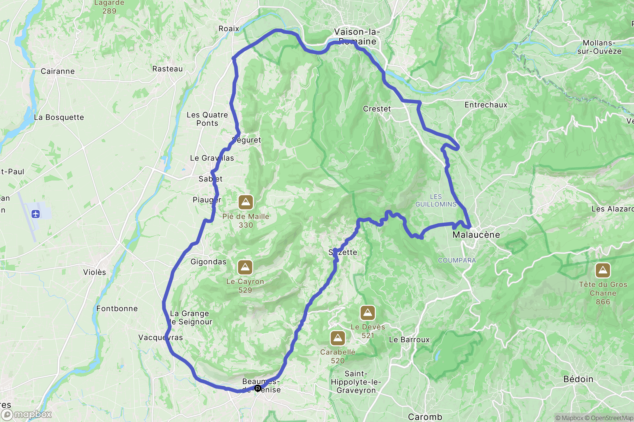 Beaumes-de-Venise : carte du parcours de randonnée - France