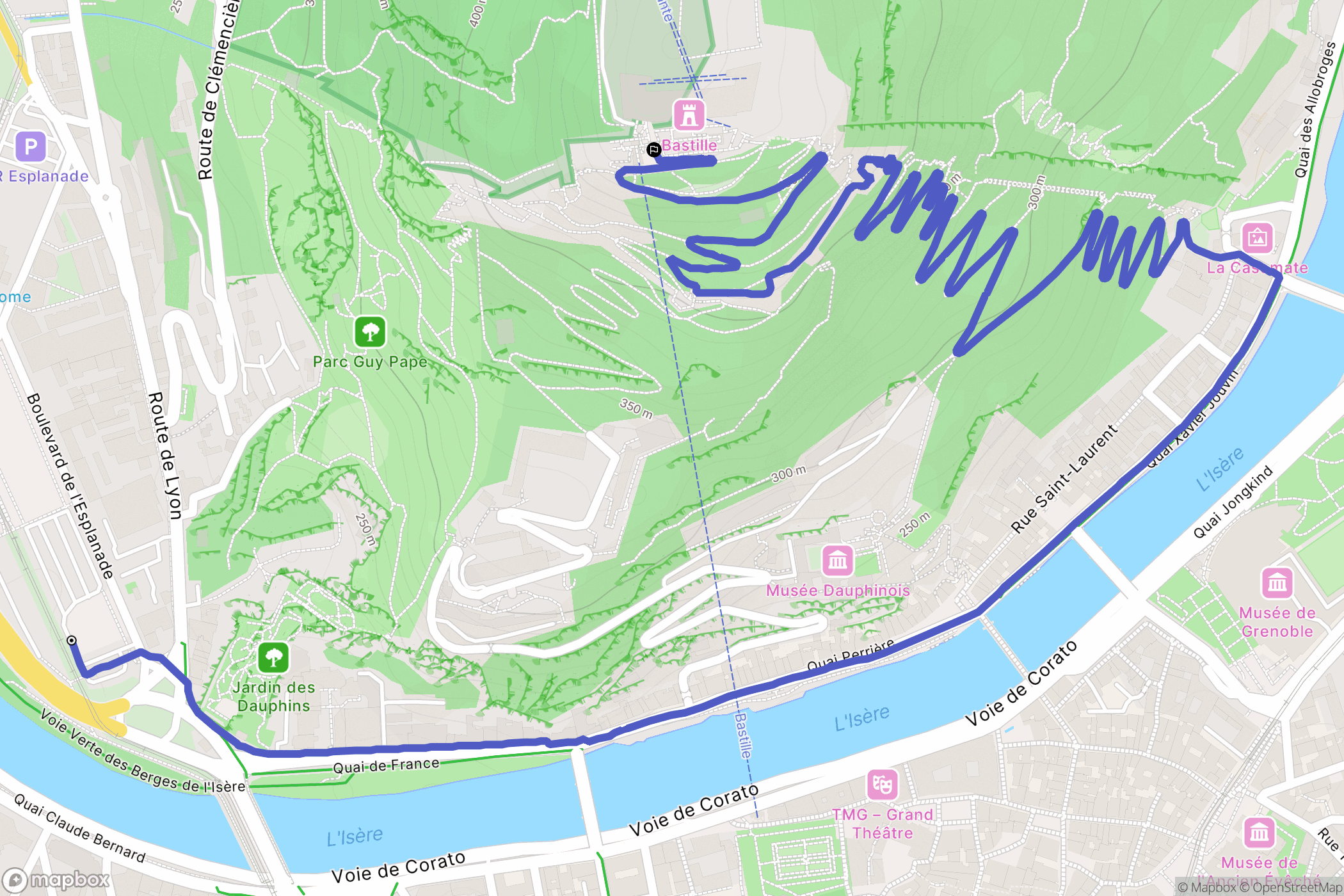 Grenoble : carte du parcours de randonnée - France