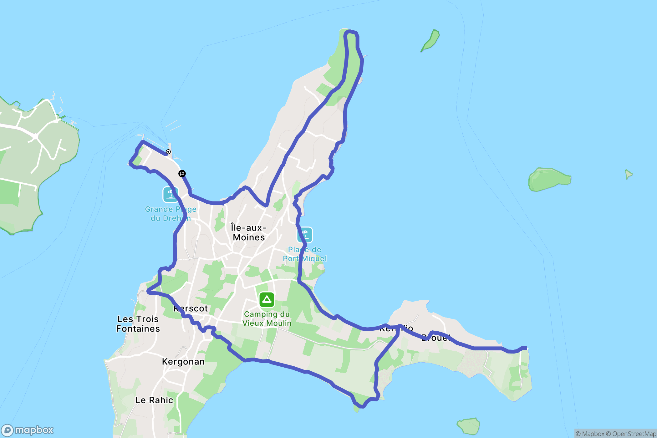 Île-aux-Moines : carte du parcours de randonnée - France