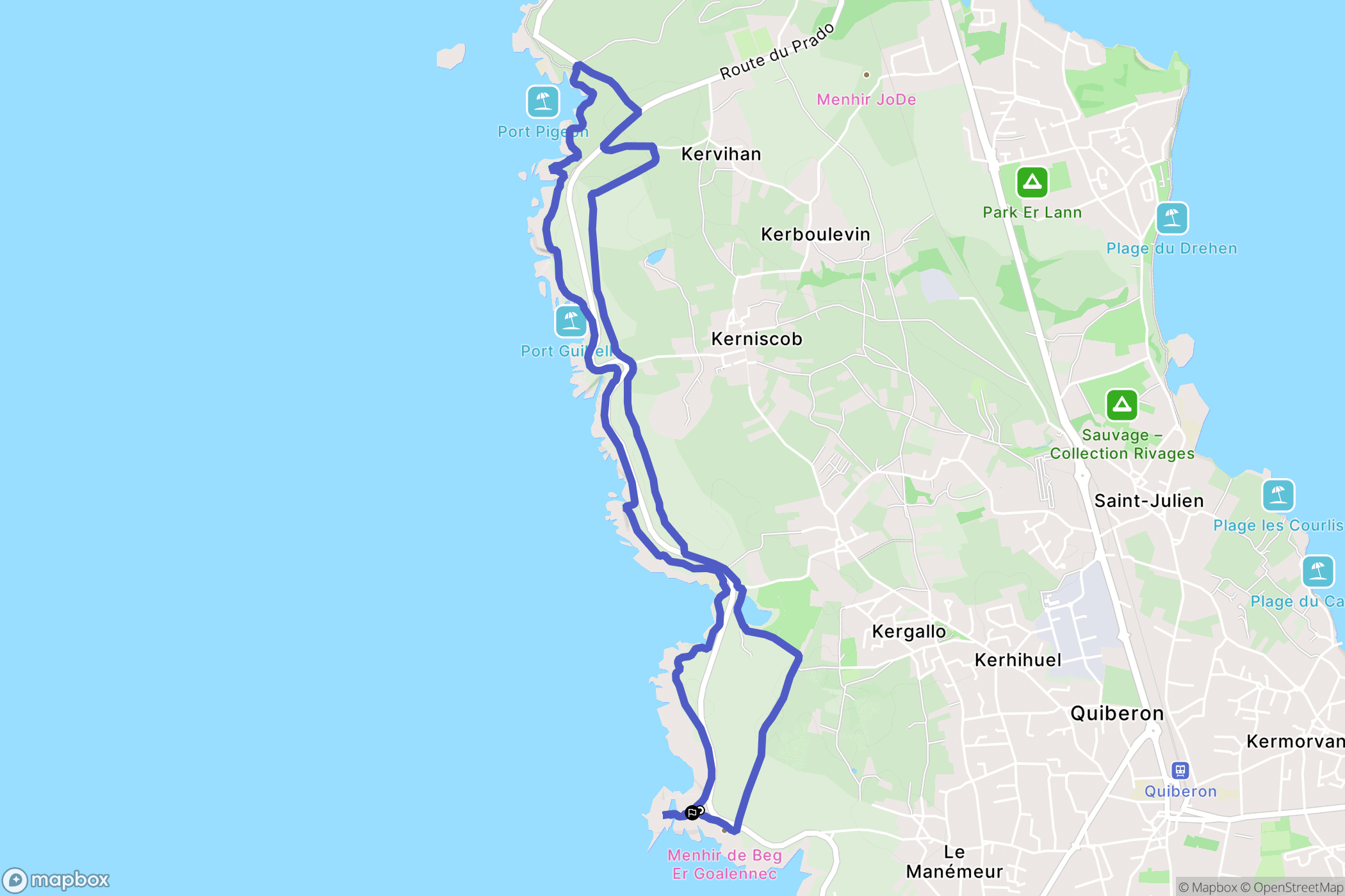 Quiberon : carte du parcours de randonnée - France