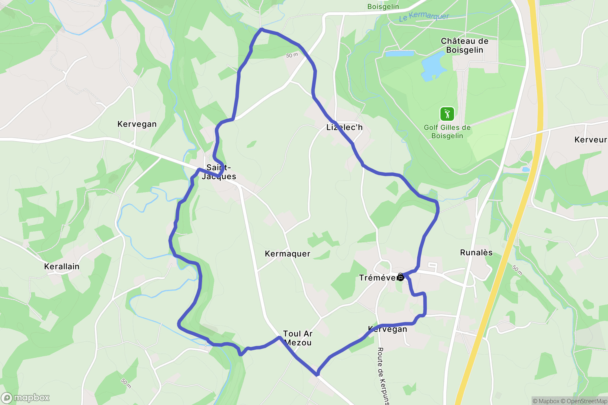 Tréméven : carte du parcours de randonnée - France