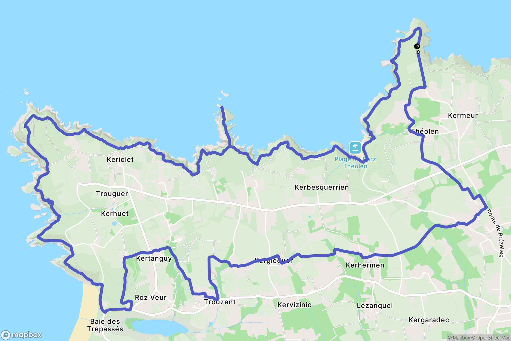 Cléden-Cap-Sizun : carte du parcours de randonnée - France