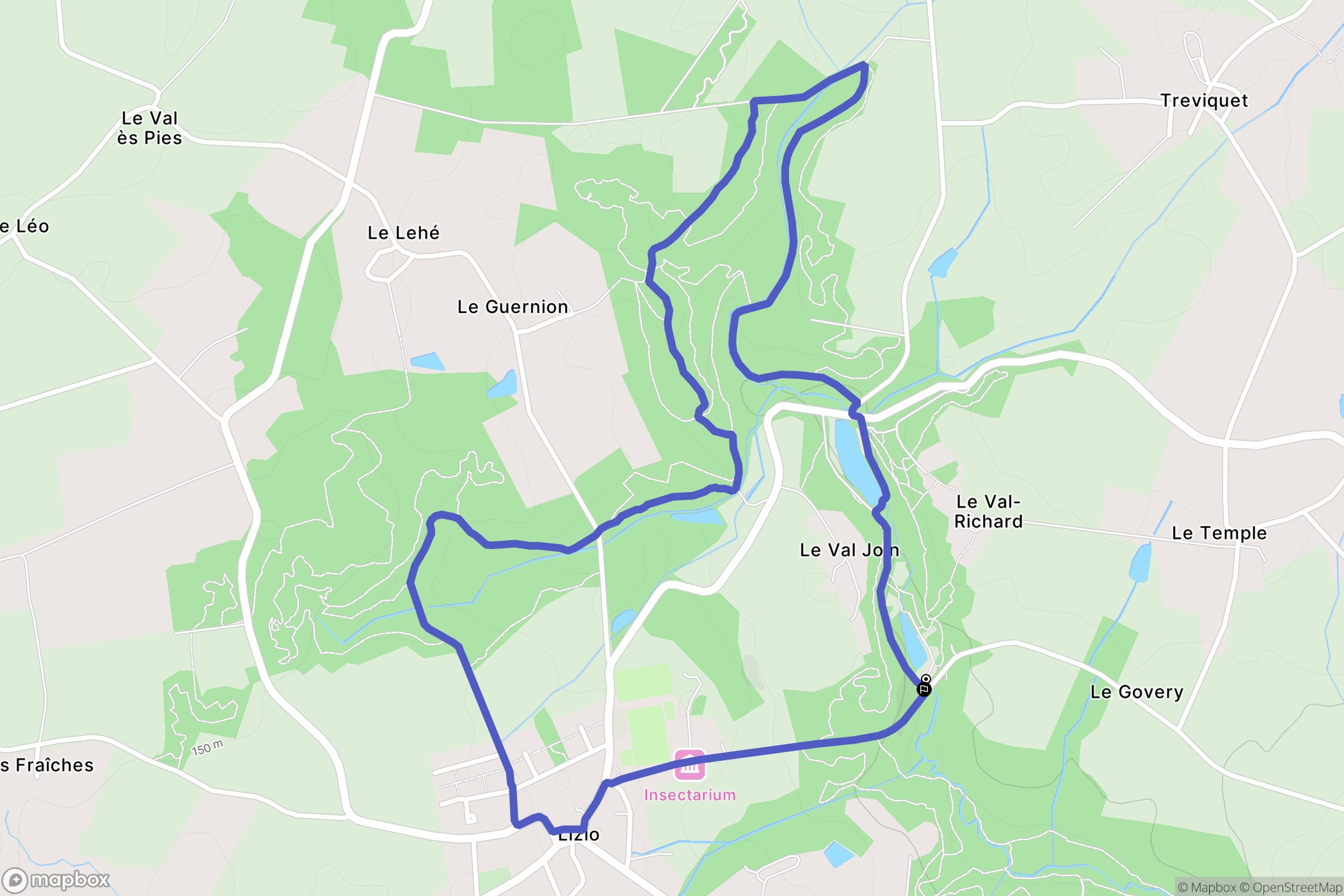 Lizio : carte du parcours de randonnée - France