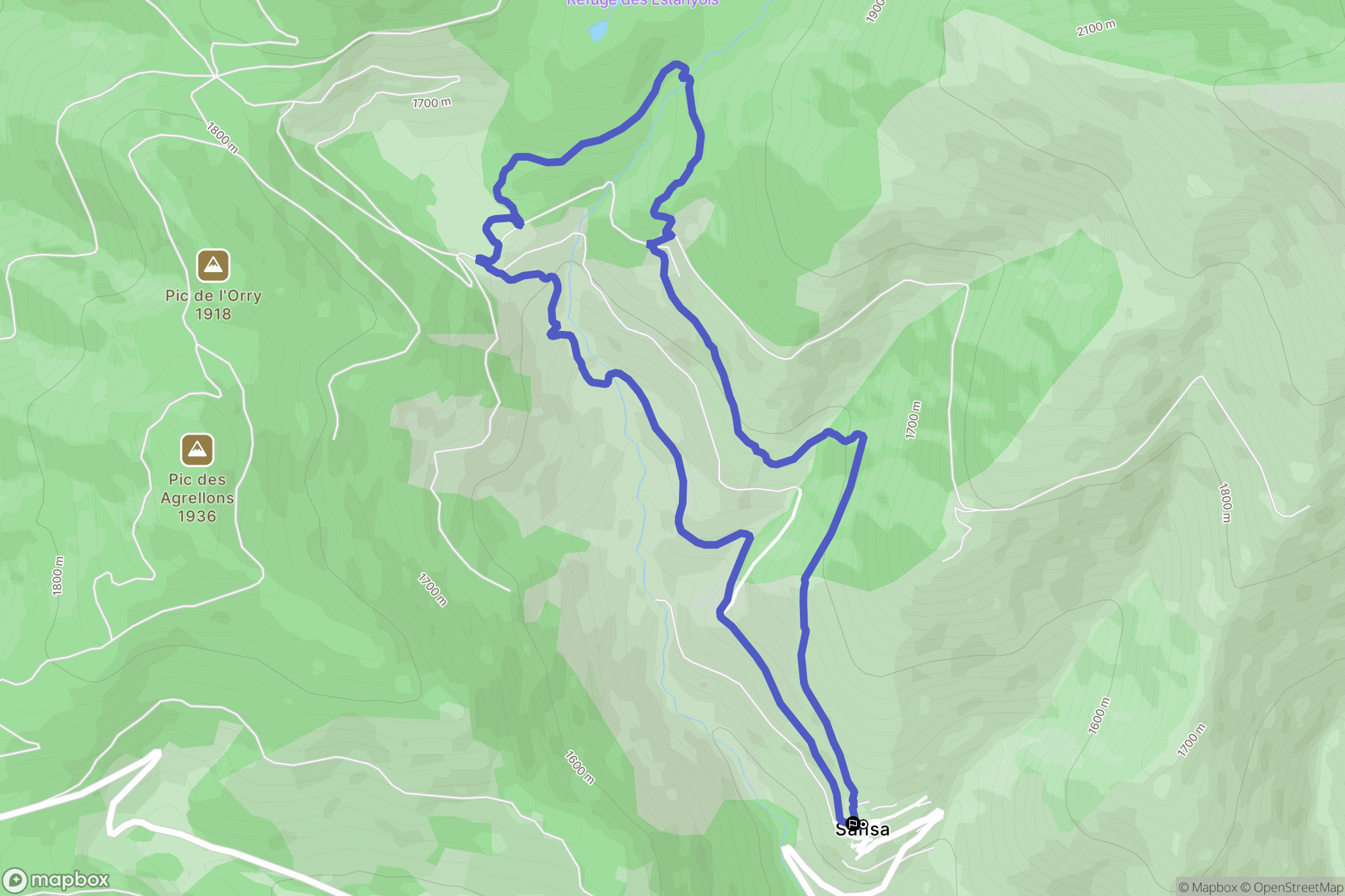 Sansa : carte du parcours de randonnée - France