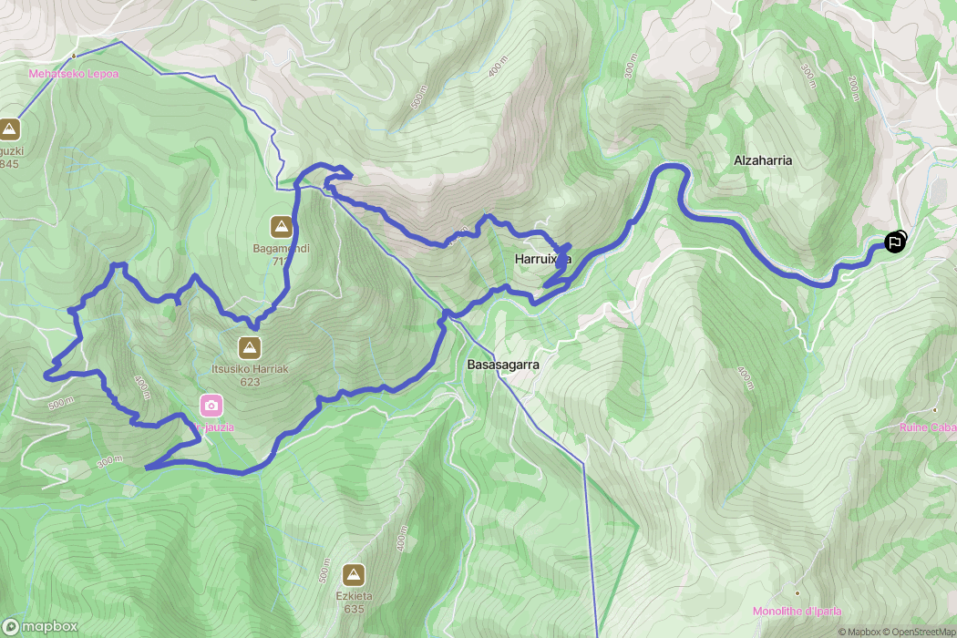 Bidarray : carte du parcours de randonnée - France