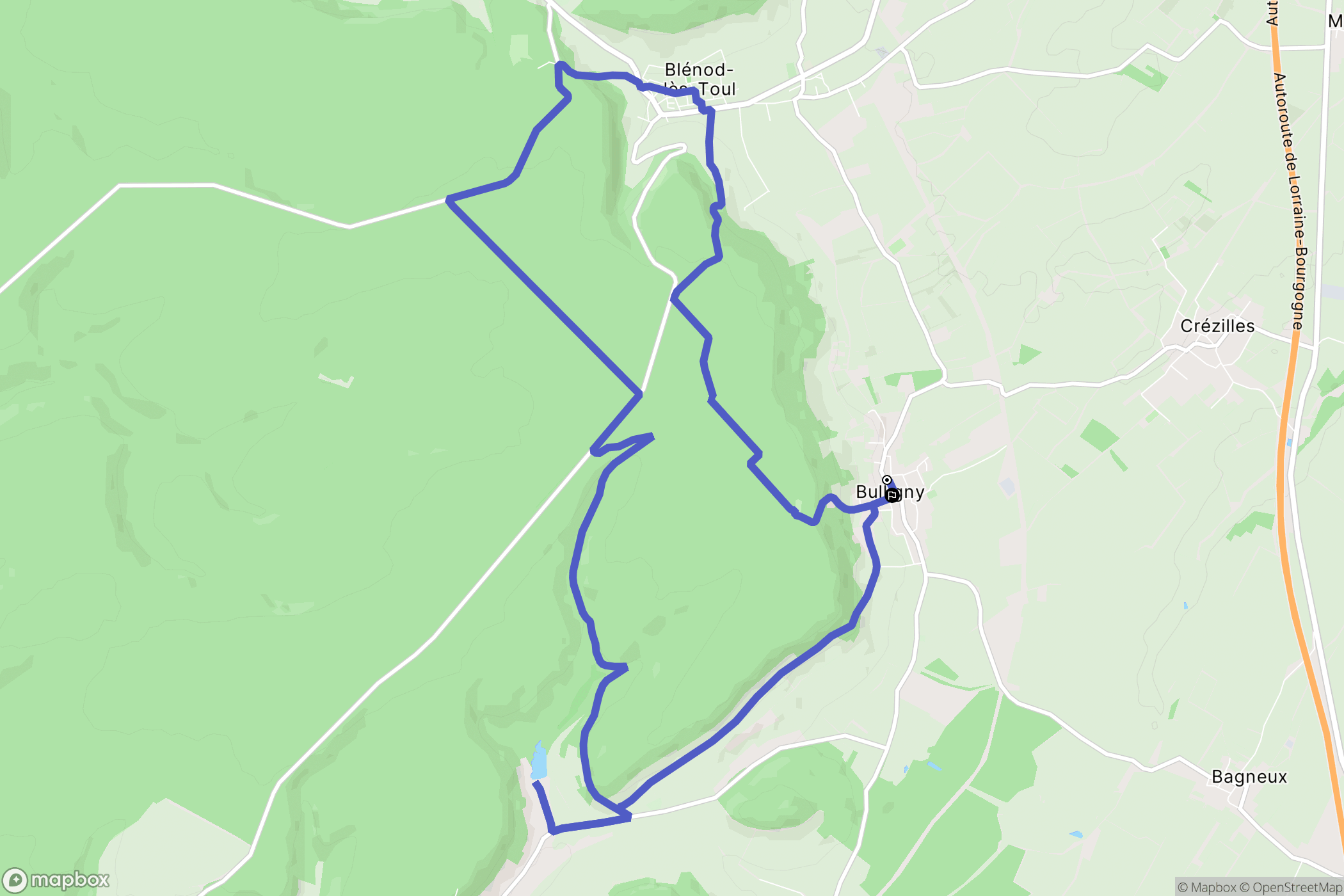 Bulligny : carte du parcours de randonnée - France
