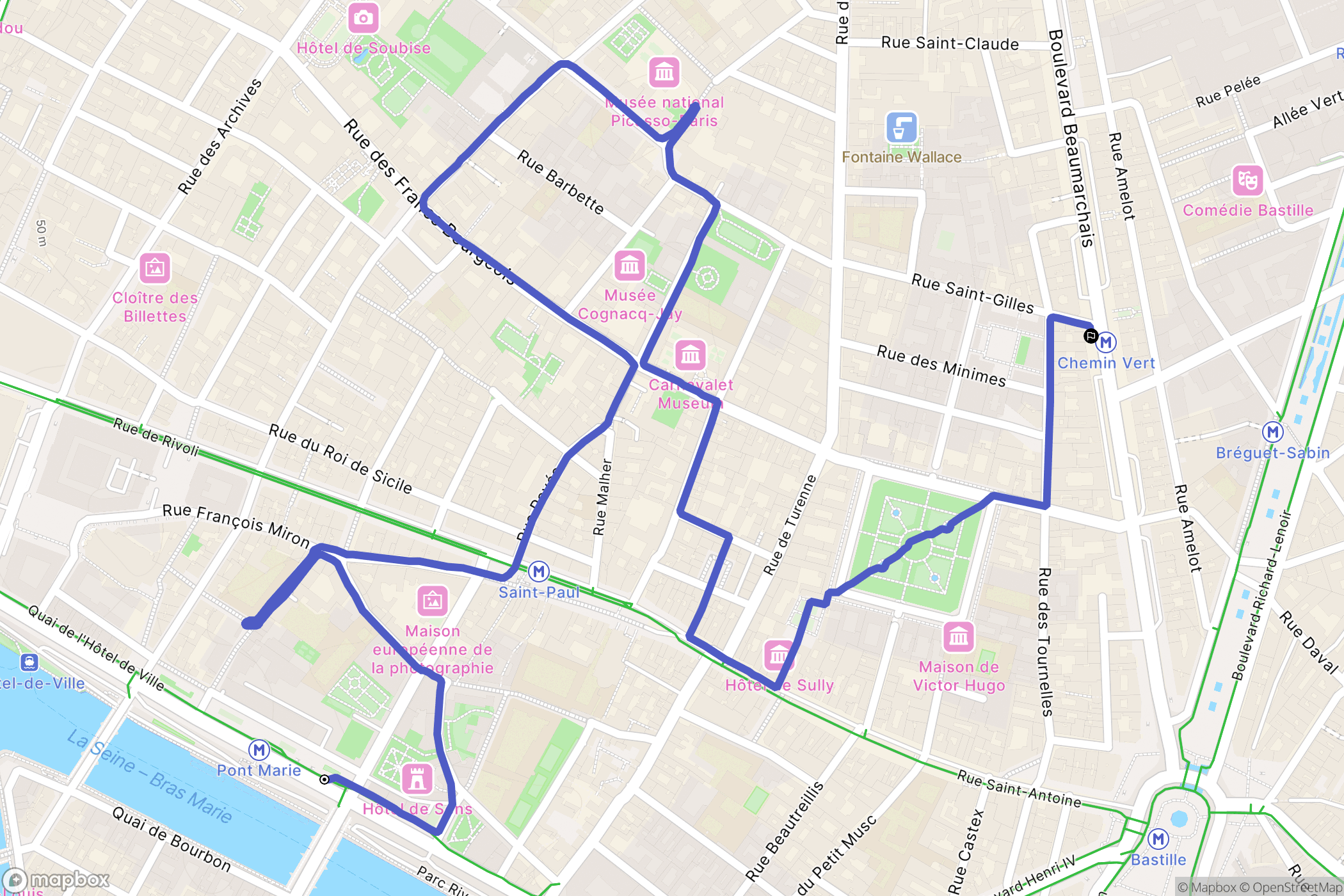 Paris : carte du parcours de randonnée - France