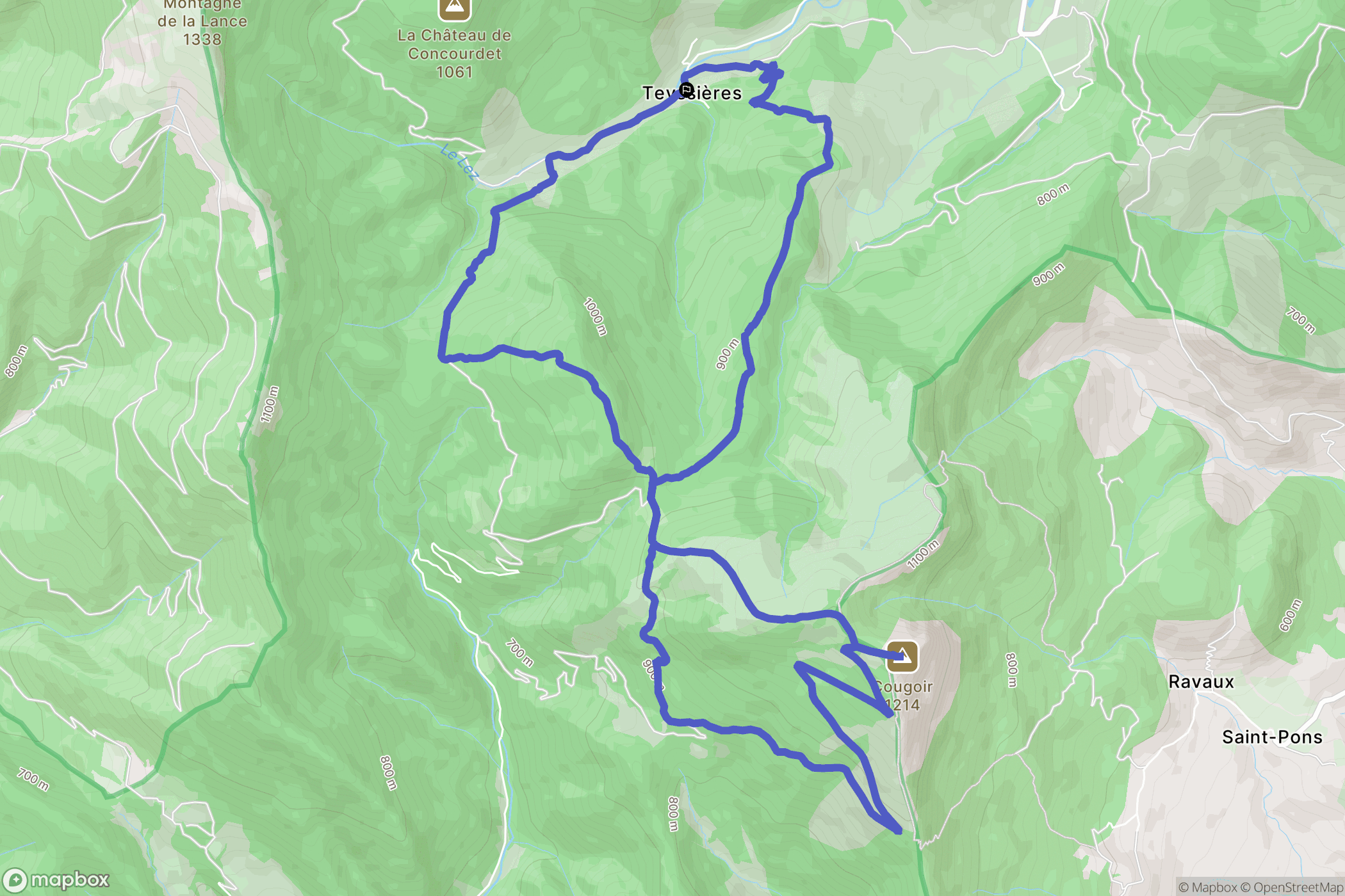 Teyssières : carte du parcours de randonnée - France