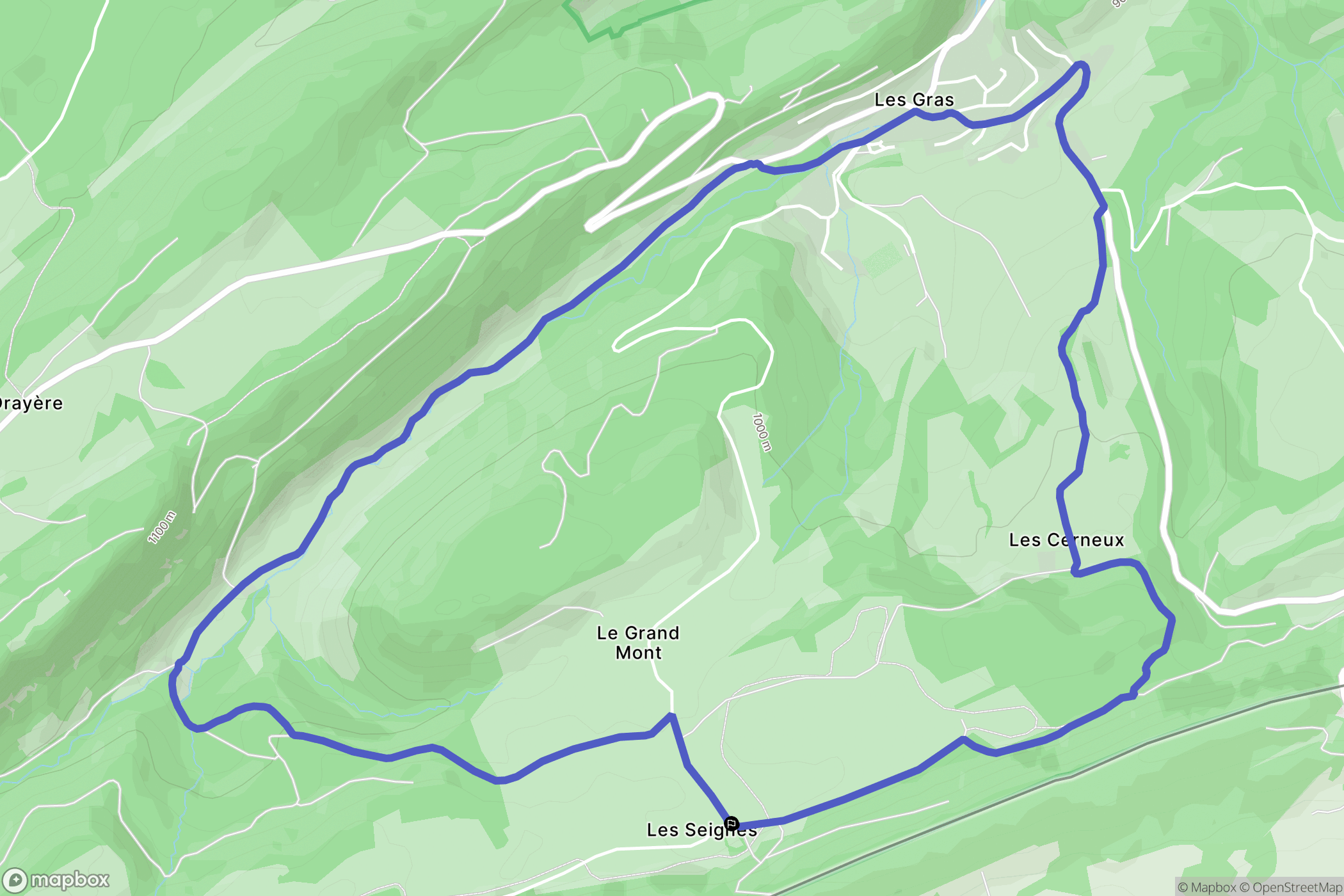 Les Gras : carte du parcours de randonnée - France