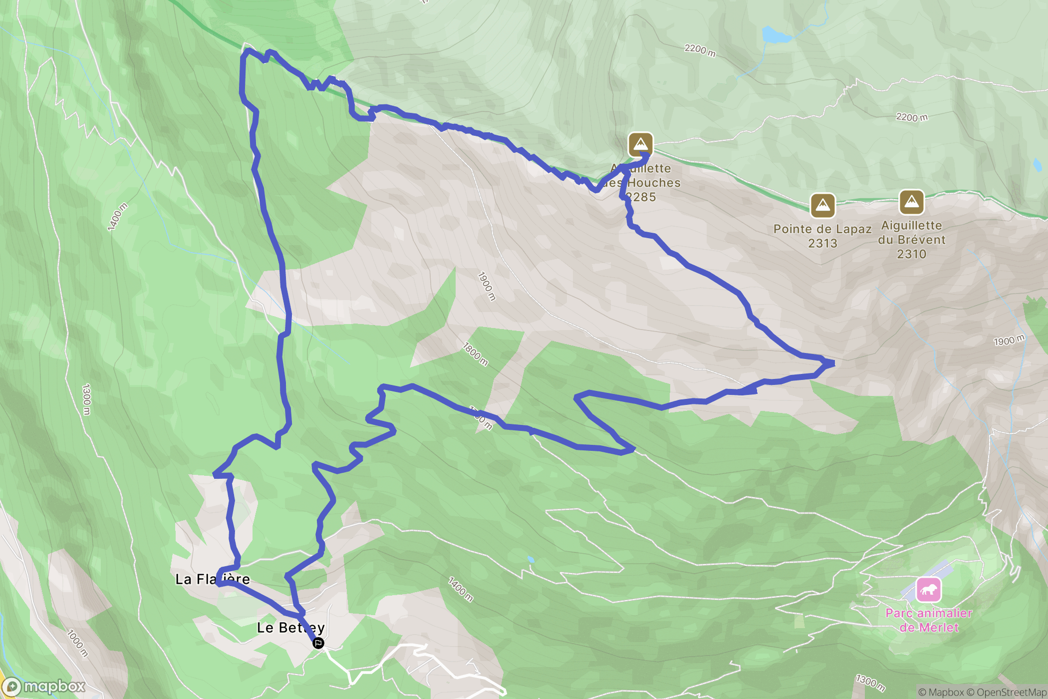 Les Houches : carte du parcours de randonnée - France