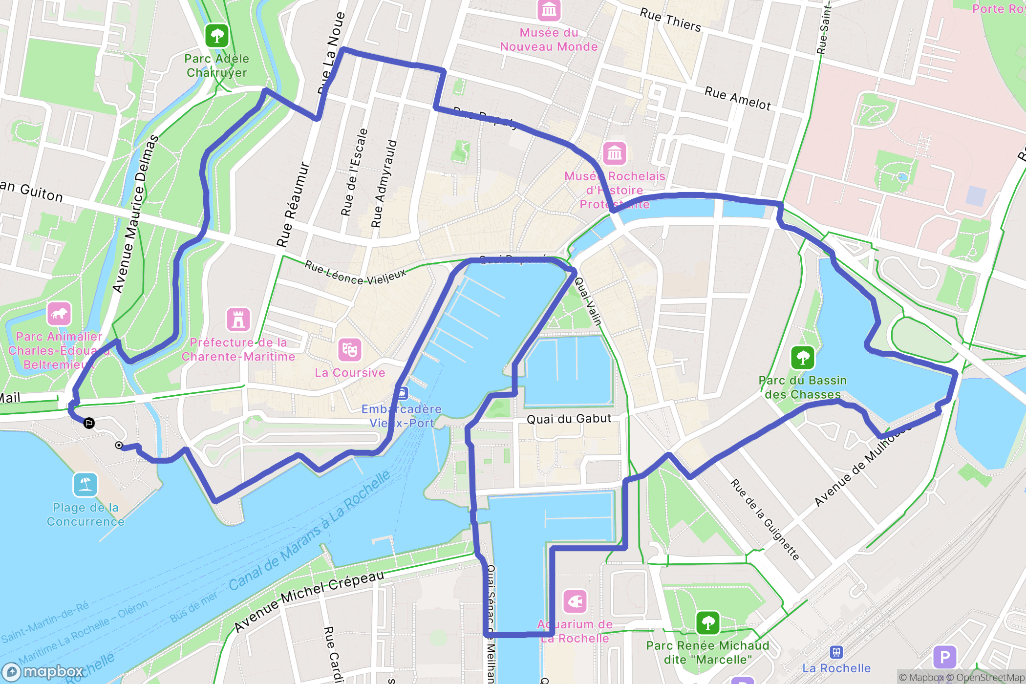 La Rochelle : carte du parcours de randonnée - France