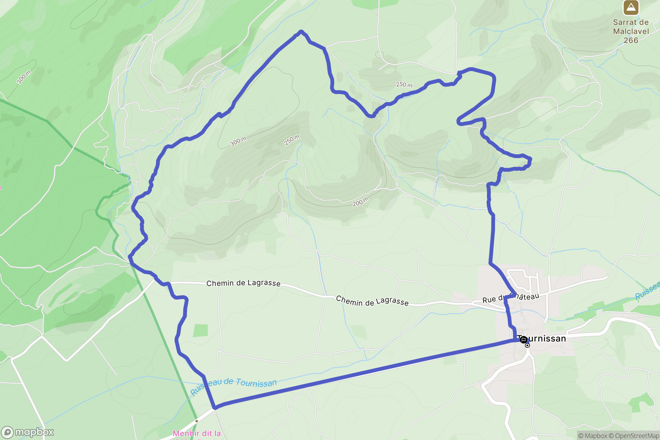 Tournissan : carte du parcours de randonnée - France