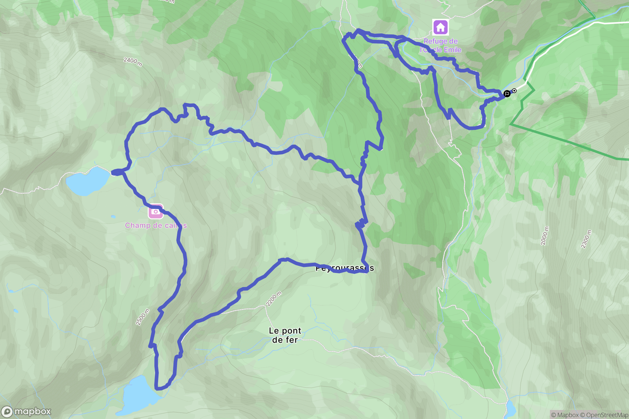 Dormillouse, Freissinières : carte du parcours de randonnée - France