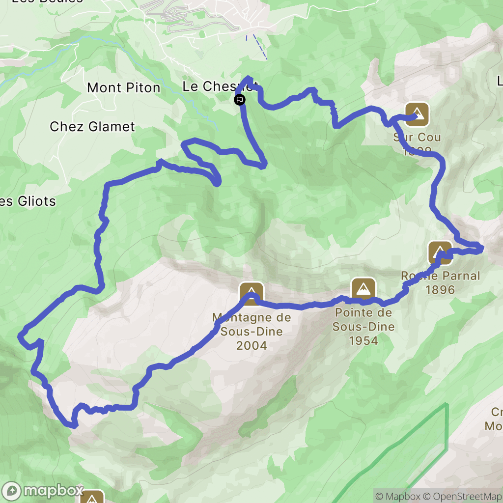 Le Chesnet, Saint-Sixt : carte du parcours de randonnée - France