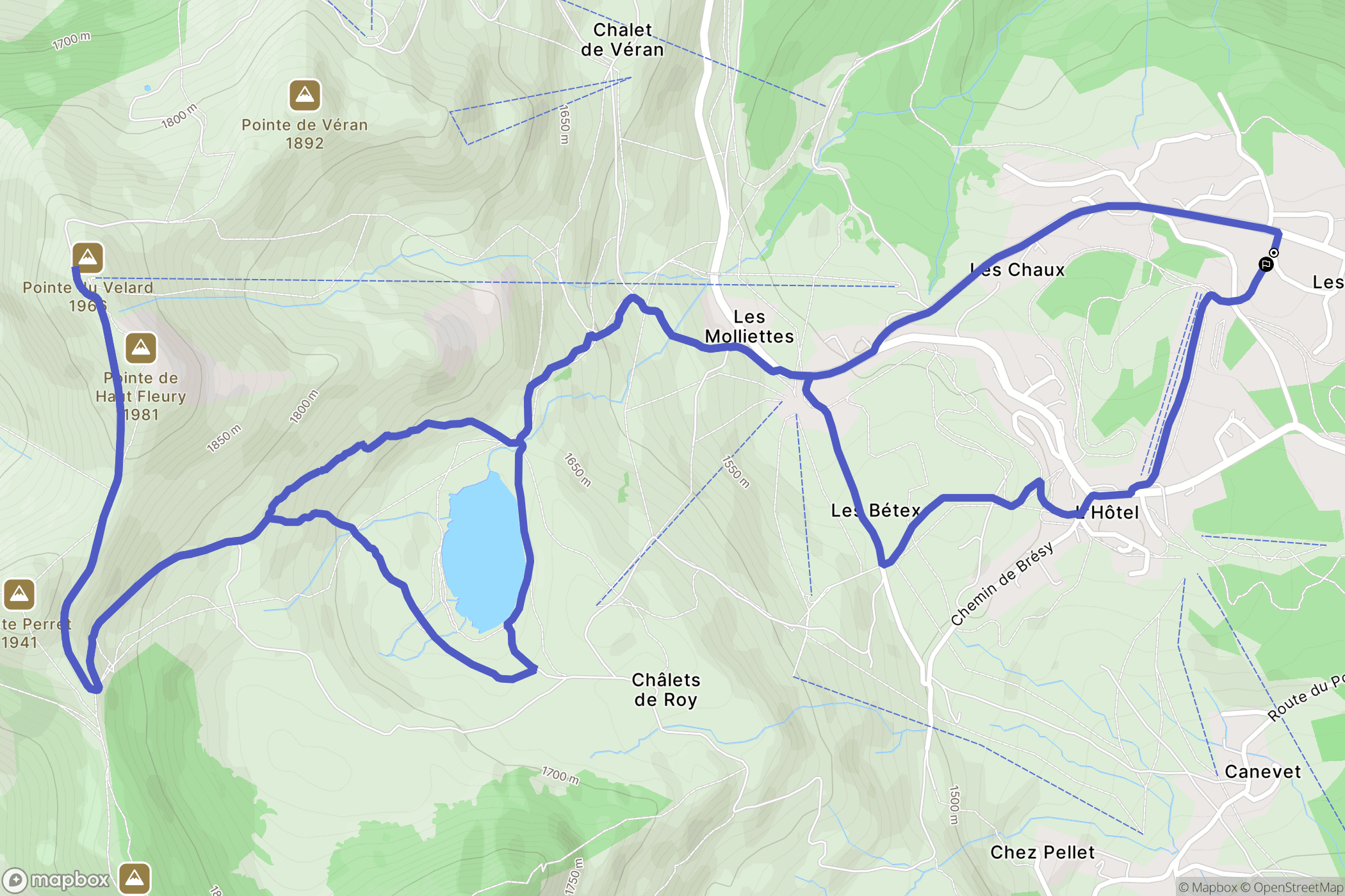 Le Praz de Lys, Taninges : carte du parcours de randonnée - France