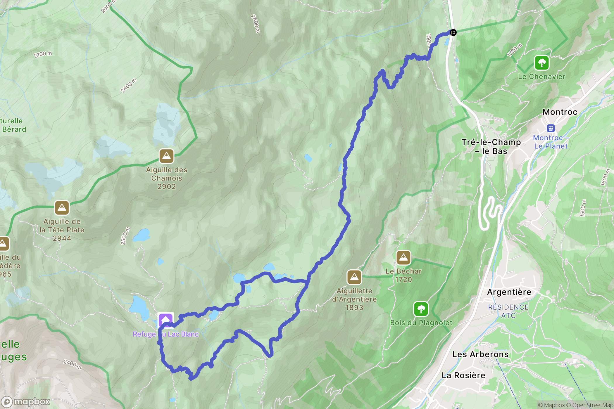 Chamonix-Mont-Blanc : carte du parcours de randonnée - France