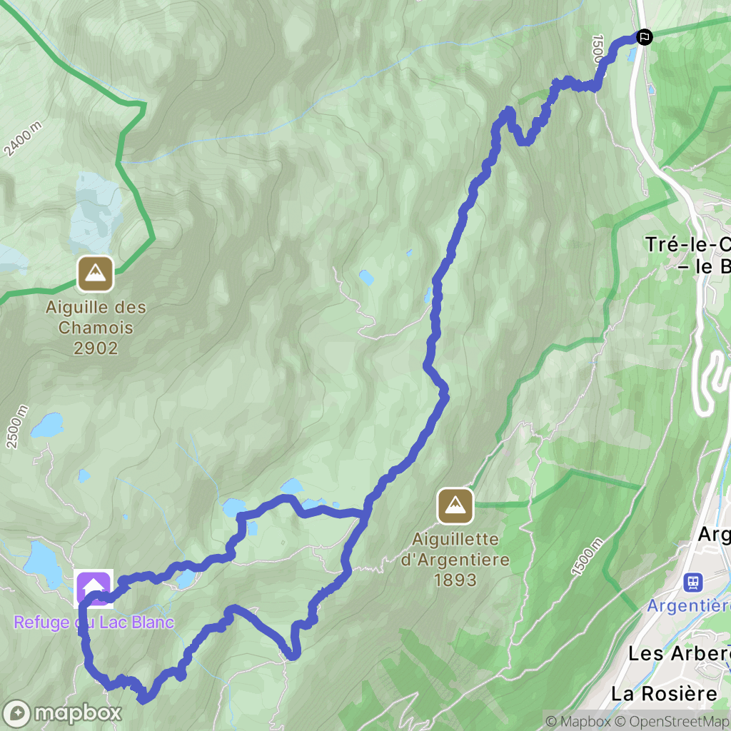 Chamonix-Mont-Blanc : carte du parcours de randonnée - France