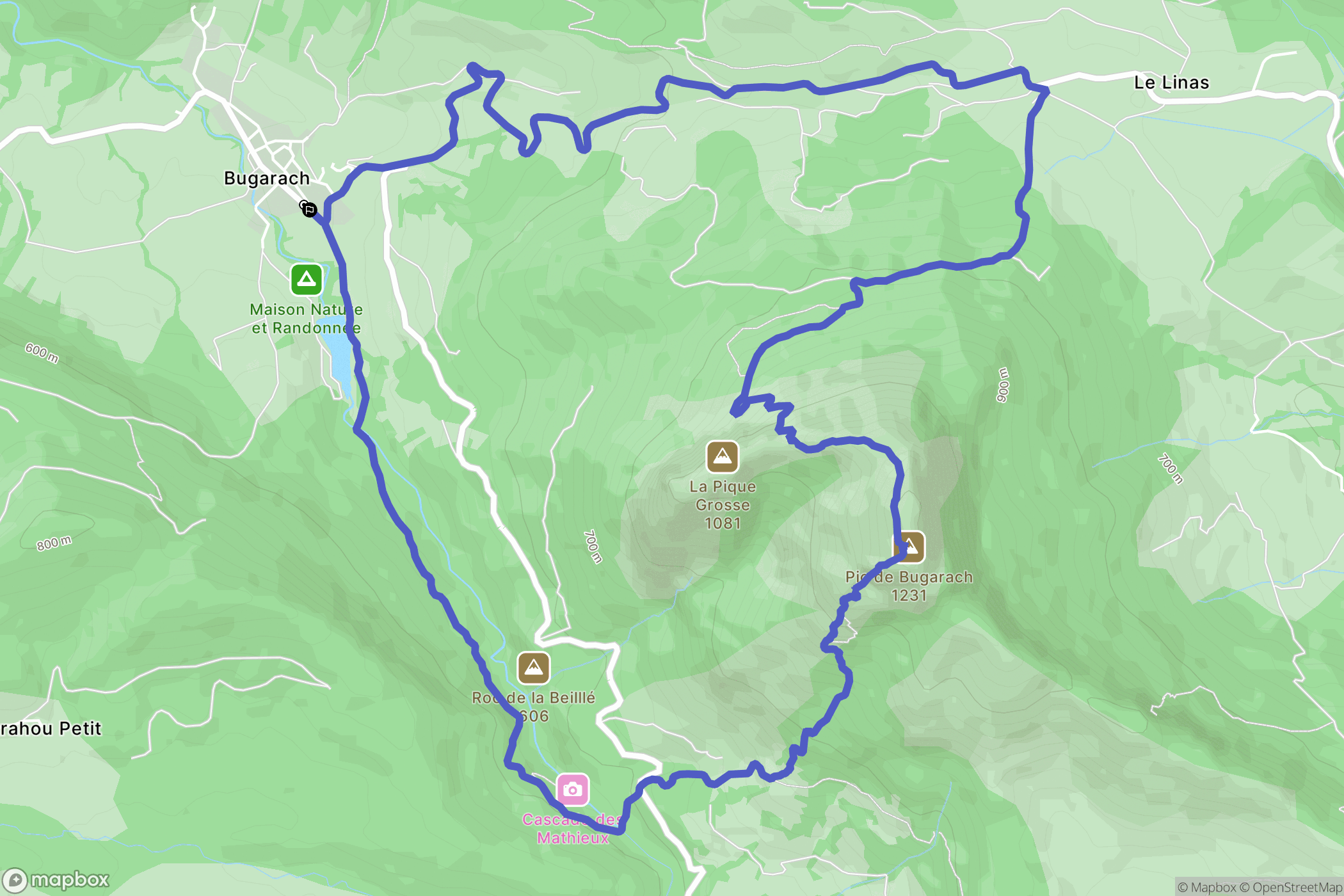 Bugarach : carte du parcours de randonnée - France